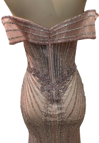 Off-Shoulder Sheer Corset Evening Gown with Crystal Beading Beaded Mermaid Prom Dress by CT-2715