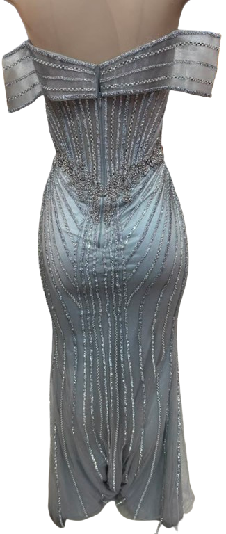 Off-Shoulder Sheer Corset Evening Gown with Crystal Beading Beaded Mermaid Prom Dress by CT-2715