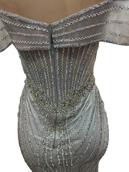 Off-Shoulder Sheer Corset Evening Gown with Crystal Beading Beaded Mermaid Prom Dress by CT-2715