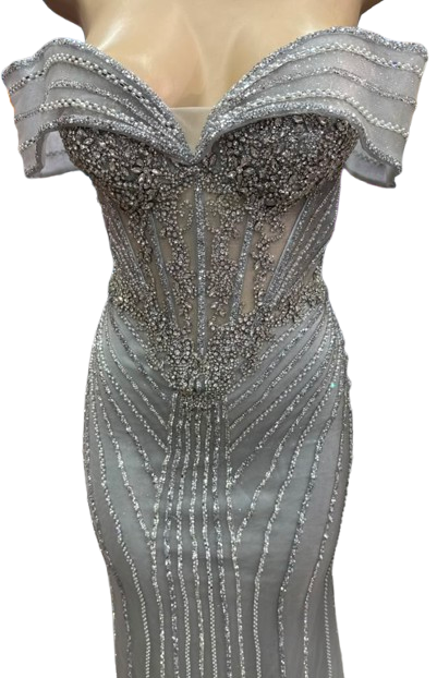 Off-Shoulder Sheer Corset Evening Gown with Crystal Beading Beaded Mermaid Prom Dress by CT-2715