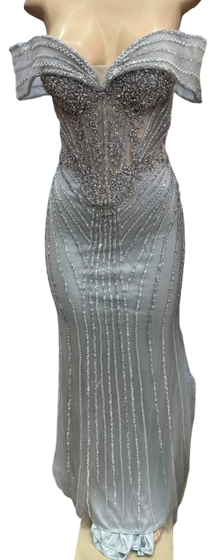 Off-Shoulder Sheer Corset Evening Gown with Crystal Beading Beaded Mermaid Prom Dress by CT-2715