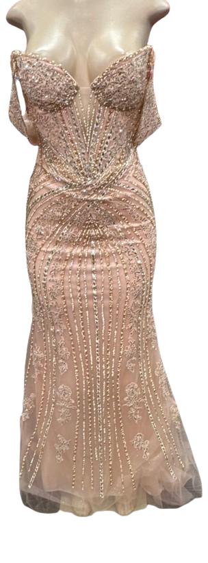 Off-Shoulder Beaded Mermaid Prom Dress with Corset Back & Removable Straps Sequin Lace by CT-2727