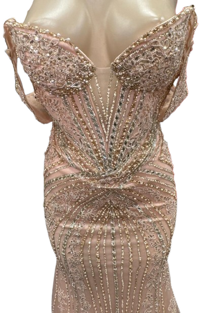 Off-Shoulder Beaded Mermaid Prom Dress with Corset Back & Removable Straps Sequin Lace by CT-2727