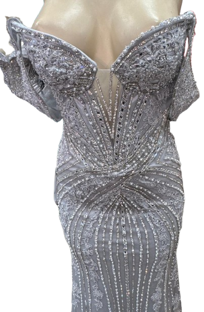 Off-Shoulder Beaded Mermaid Prom Dress with Corset Back & Removable Straps Sequin Lace by CT-2727