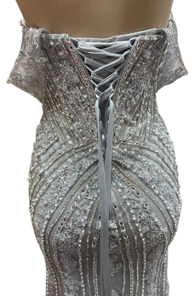 Off-Shoulder Beaded Mermaid Prom Dress with Corset Back & Removable Straps Sequin Lace by CT-2727