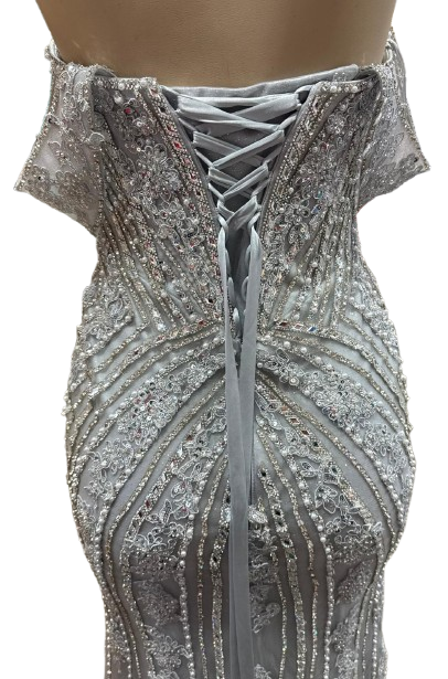 Off-Shoulder Beaded Mermaid Prom Dress with Corset Back & Removable Straps Sequin Lace by CT-2727