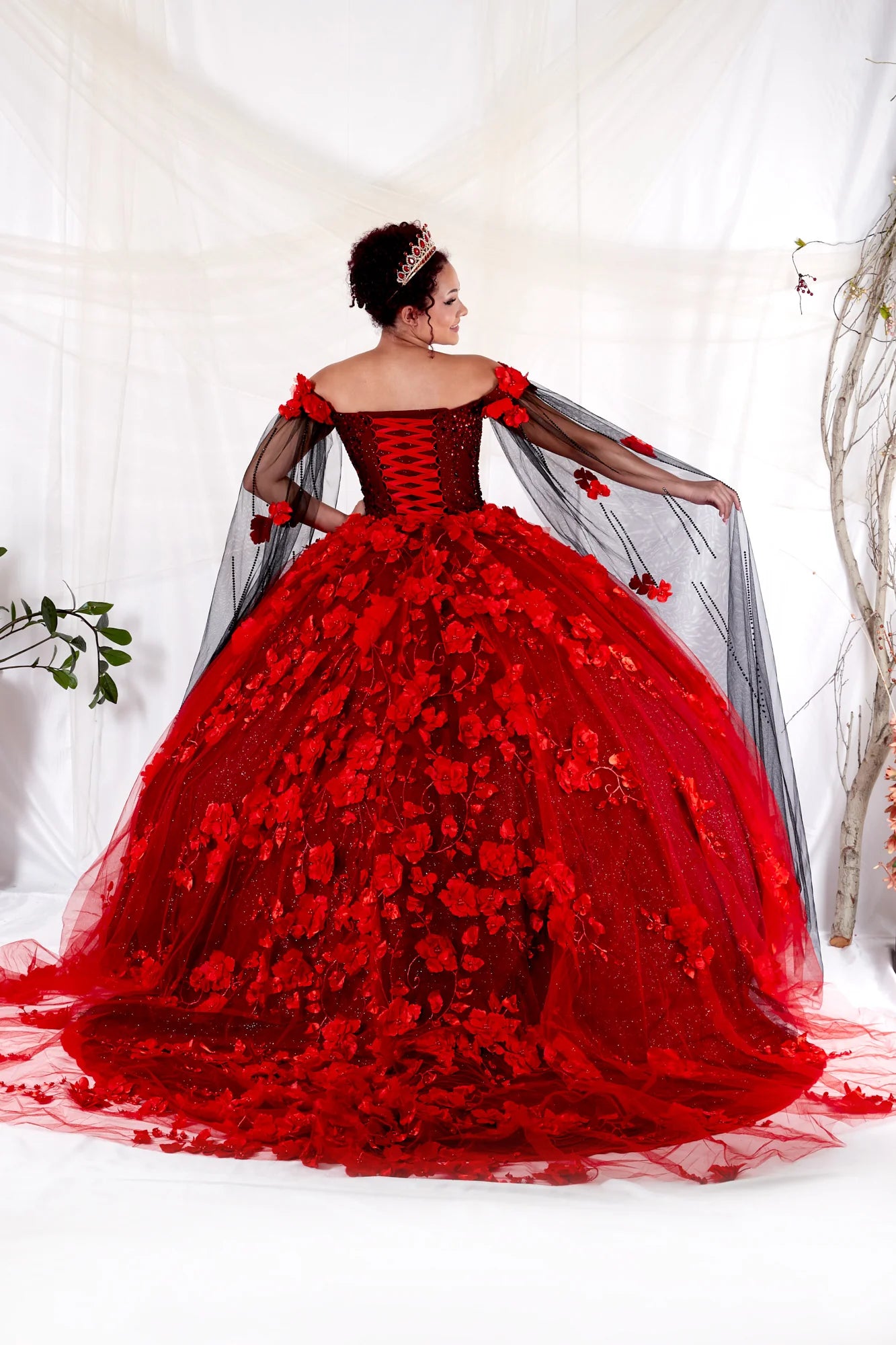 Floral Quinceanera Dress Off-Shoulder Cape Sleeve Ball Gown by Calla SCL-30007
