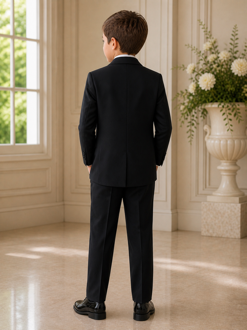 Boys Classic Black Ivory 5-Piece Formal Suit Set