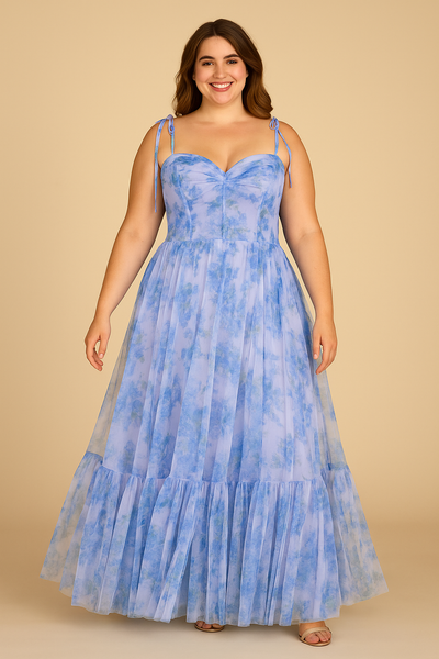 Vestido de fiesta largo de corte A con estampado floral lila Jovani 40432