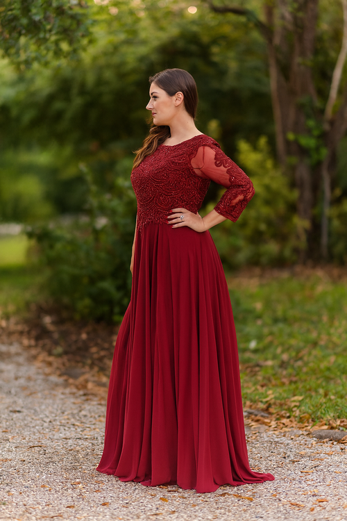 May Queen MQ1615 Long Sleeve A Line Classy Mother of the Bride Gown-New Collection