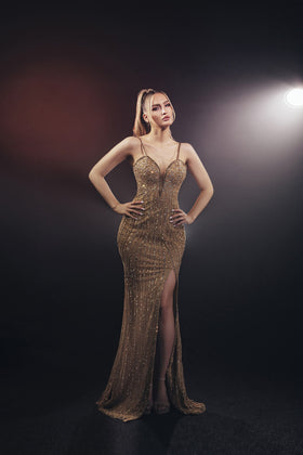 Chic and Holland AF330171 Sweetheart Beaded Column Prom Dress with Slit