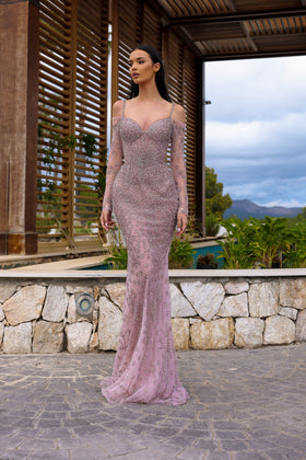 Chic and Holland AR330279 Sweetheart Spaghetti Strap Beaded Mermaid Evening Gown with Train