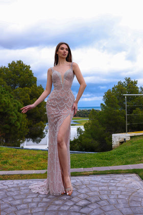 Chic and Holland AR330286 Sweetheart Beaded Mermaid Evening Gown with Open Back and Slit