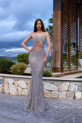 Chic and Holland AR330296 Sweetheart Sequin Mermaid Evening Gown with Open Back