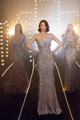Chic and Holland HF110173 Sweetheart Beaded Column Prom Gown with Slit