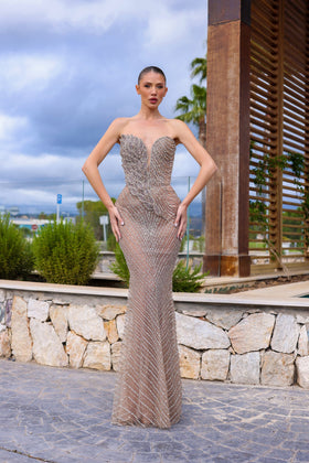 Chic and Holland HF110323 Off-the-Shoulder Sweetheart Embroidered Column Prom Dress