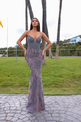 Chic and Holland HF110328 Off-the-Shoulder Beaded Prom Dress