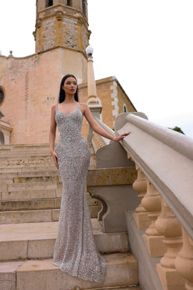 Chic and Holland HF110362 Sweetheart Beaded Prom Gown with Train