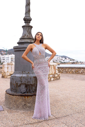 Chic and Holland HF110366 Off-the-Shoulder Beaded Prom Dress