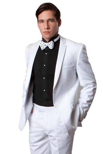Esmoquin clásico de dos botones con solapa de muesca para hombre en blanco