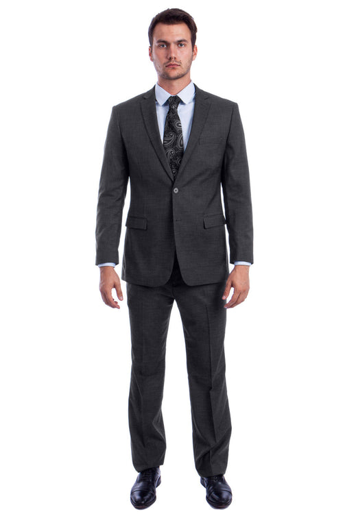 Traje de verano de lino con dos botones y corte moderno para hombre en gris oscuro