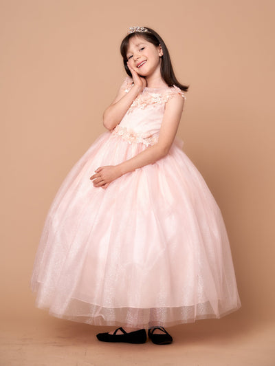 Girls 3D Floral Sleeveless Tulle Gown by Calla D816