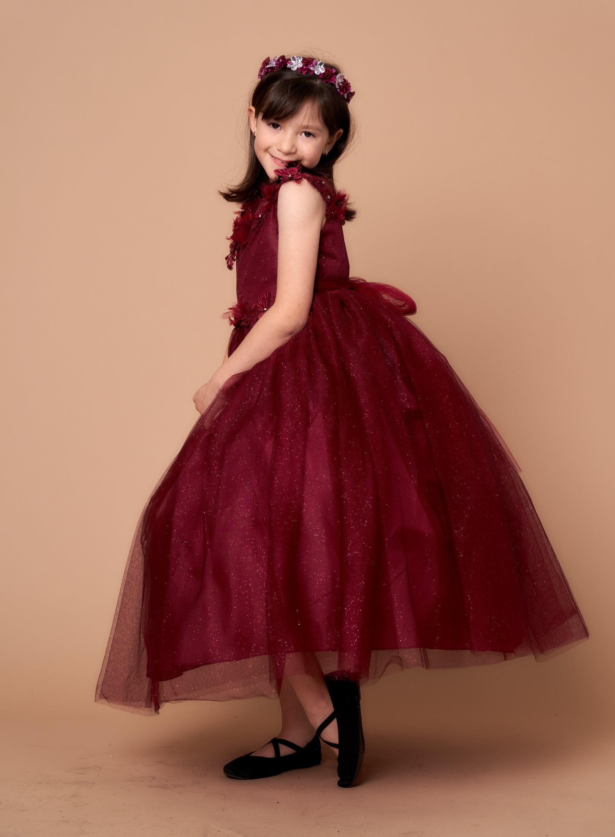 Girls 3D Floral Sleeveless Tulle Gown by Calla D816