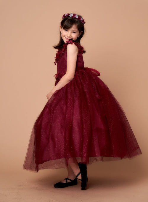 Girls 3D Floral Sleeveless Tulle Gown by Calla D816