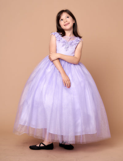 Girls 3D Floral Sleeveless Tulle Gown by Calla D816