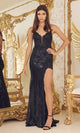 Elegante vestido largo de lentejuelas y encaje con espalda de corsé con cordones