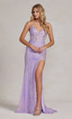 Elegante vestido largo de lentejuelas y encaje con espalda de corsé con cordones