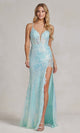 Elegante vestido largo de lentejuelas y encaje con espalda de corsé con cordones