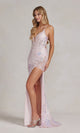 Elegante vestido largo de lentejuelas y encaje con espalda de corsé con cordones