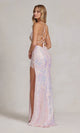 Elegante vestido largo de lentejuelas y encaje con espalda de corsé con cordones