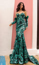 Nox Anabel D1269 Sequin-Print Strapless Prom Dress with Gloves