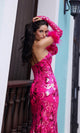 Nox Anabel D1269 Sequin-Print Strapless Prom Dress with Gloves