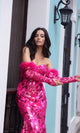 Nox Anabel D1269 Sequin-Print Strapless Prom Dress with Gloves