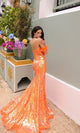 Nox Anabel D1269 Sequin-Print Strapless Prom Dress with Gloves