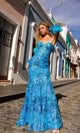 Nox Anabel D1269 Sequin-Print Strapless Prom Dress with Gloves