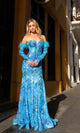 Nox Anabel D1269 Sequin-Print Strapless Prom Dress with Gloves