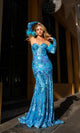 Nox Anabel D1269 Sequin-Print Strapless Prom Dress with Gloves