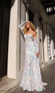 Nox Anabel D1269 Sequin-Print Strapless Prom Dress with Gloves