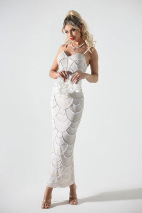Bella Barnett Teresa Pearl Sequin Cocktail Party Midi Dress