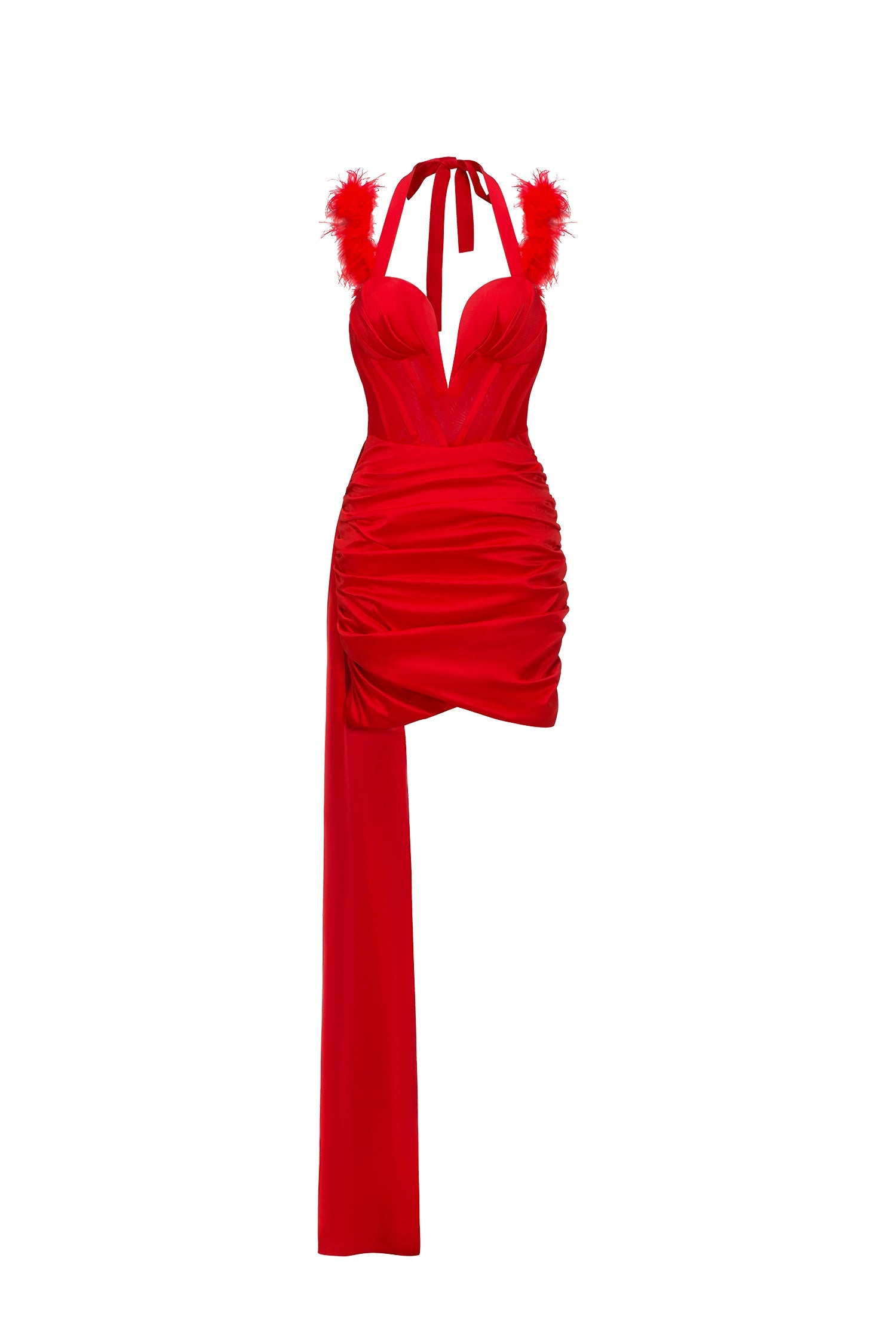 Bella Barnett Lala Halterneck Feather Satin Cocktail Party Mini Dress