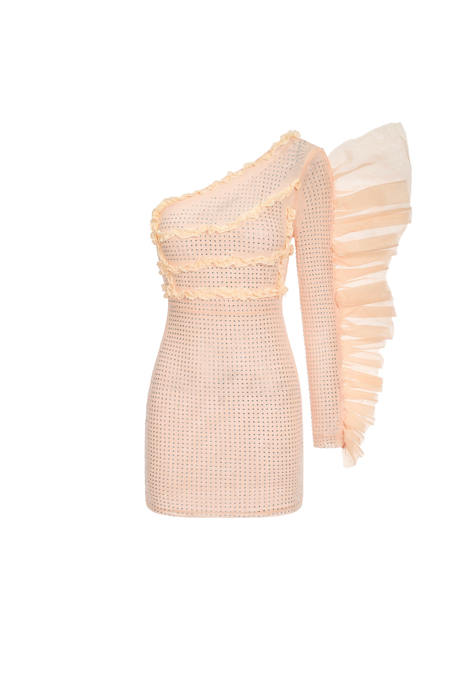 Bella Barnett Skyler One Sleeve Diamante Ruffled Cocktail Party Mini Dress