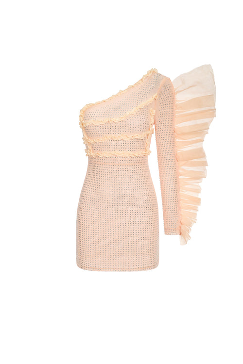 Bella Barnett Skyler One Sleeve Diamante Ruffled Cocktail Party Mini Dress