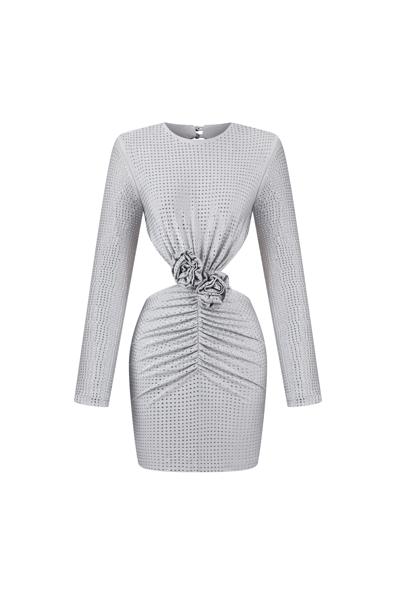 Bella Barnett Ella Long Sleeves Flowers Hollow Backless Diamond Cocktail Party Mini Dress