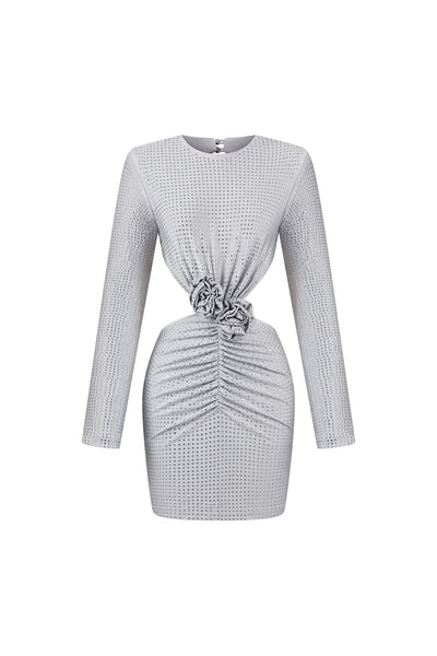 Bella Barnett Ella Long Sleeves Flowers Hollow Backless Diamond Cocktail Party Mini Dress