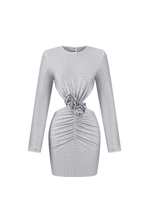 Bella Barnett Ella Long Sleeves Flowers Hollow Backless Diamond Cocktail Party Mini Dress