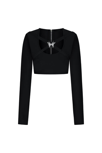 Bella Barnett Susan Long Sleeves Hollow Out Butterfly Bandage Formal Evening Two-piece Set